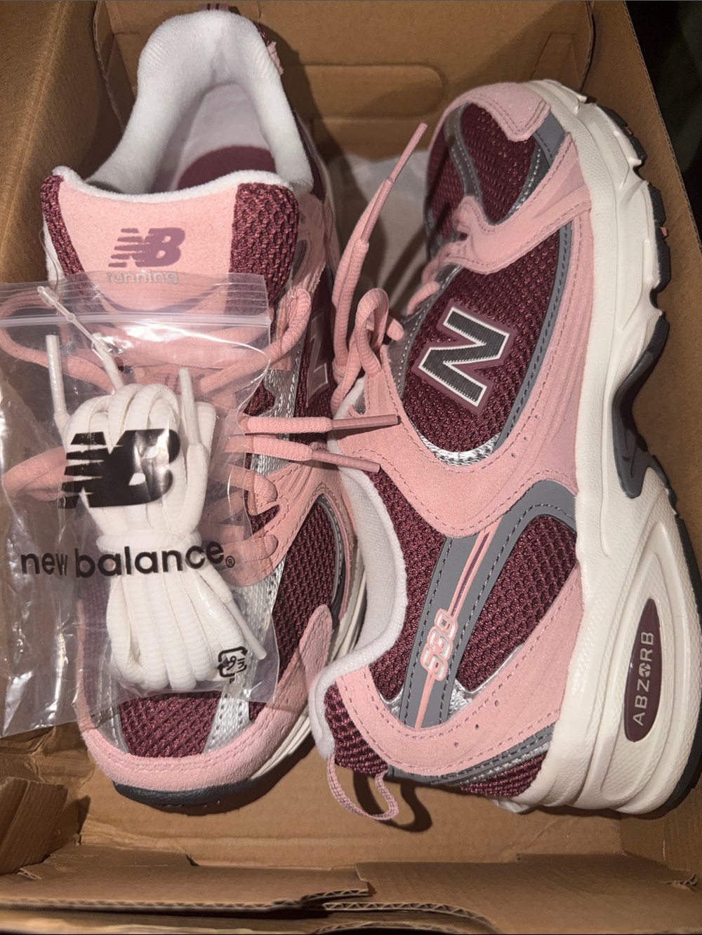 New Balance Kids Pink and Burgundy Mesh Suede Sneakers